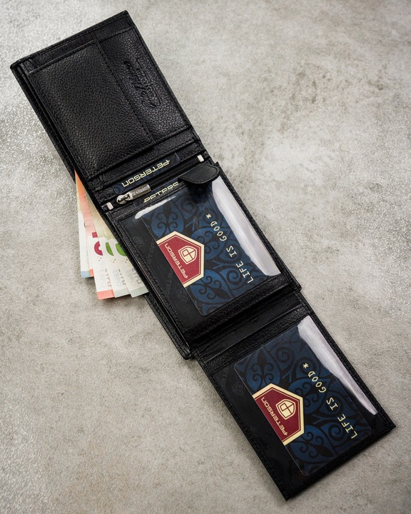 Portfel męski skórzany mały PETERSON ochrona RFID na karty pudełko prezent