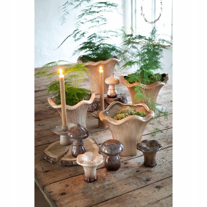 FIGURKA GRZYB Z PORCELANY BEŻOWY BRĄZOWY DEKORACJA OZDOBNA do domu ogrodu