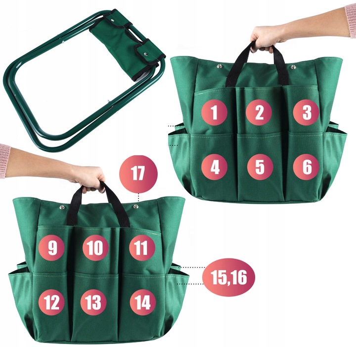 Stołek Składany Taboret Ogrodowy Wędkarski Z Torbą Na Narzędzia