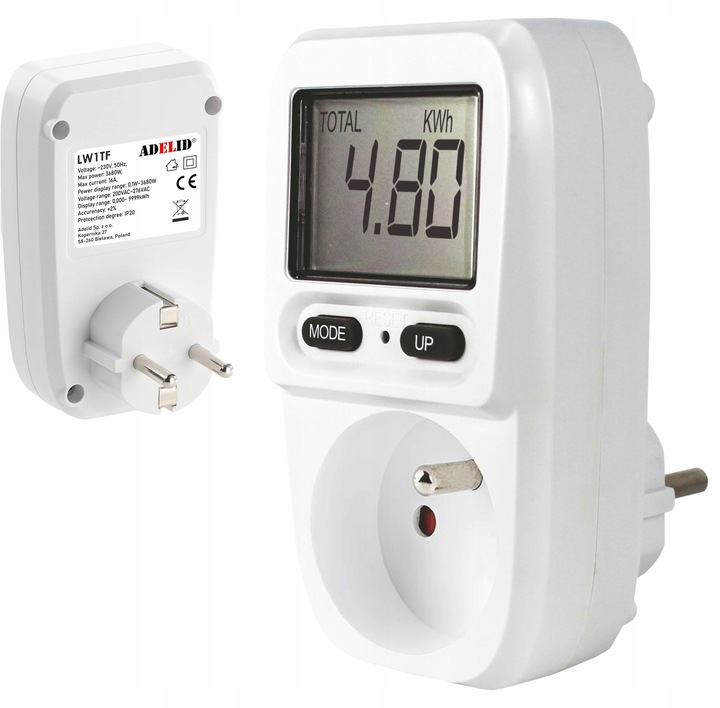 WATOMIERZ MIERNIK LICZNIK ENERGII ELEKTRYCZNEJ PRĄDU MOCY JEDNOFAZOWY BIAŁY
