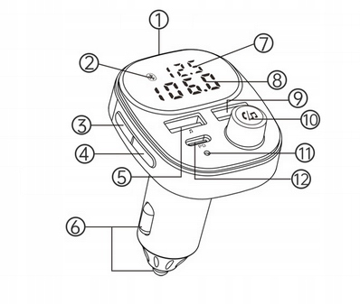 TRANSMITER BLUETOOTH FM SAMOCHODOWY SZYBKA ŁADOWARKA USB USB-C AUX