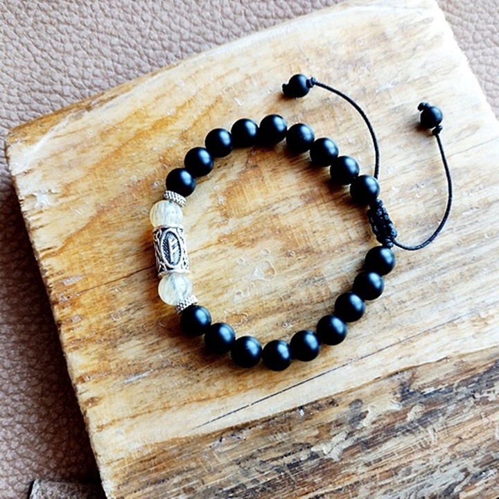 Bransoletka Męska Talizman Obfitości CYTRYN Runa FEHU Bogactwo Pieniądze