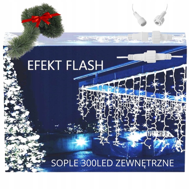 SOPLE FLASH 300 LED ZEWNĘTRZNE BIAŁE ZIMNE lampki + FLASH Biały Zimny