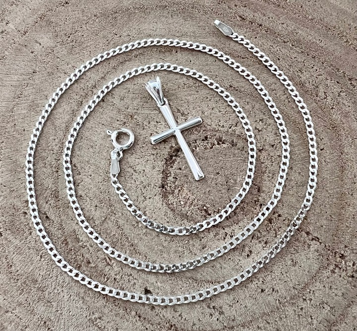 SREBRNY ŁAŃCUSZEK PANCERKA I KRZYŻYK 020/50CM ZESTAW IDEALNY NA PREZENT