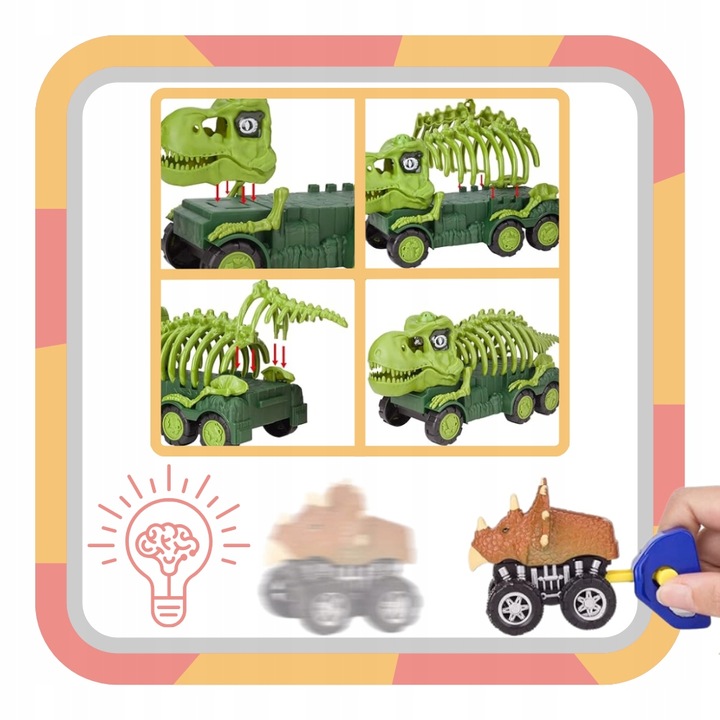 Auto transporter DINOZAUR interaktywny w zestawie z Quadem i motorem
