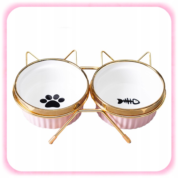 MISKA DLA KOTA PSA PODWÓJNA CERAMICZNA NA STOJAKU Miski ZESTAW 2SZT 2x300ml