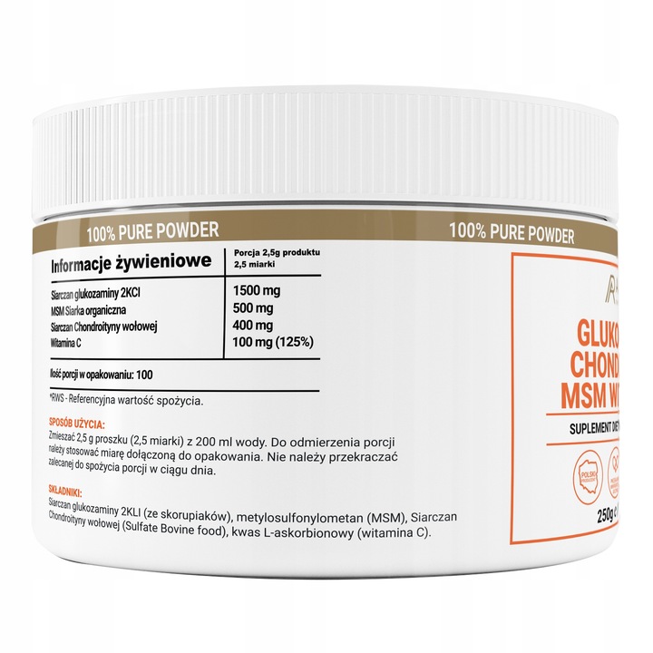 GLUKOZAMINA CHONDROITYNA MSM WITAMINA C KOŚCI 250g