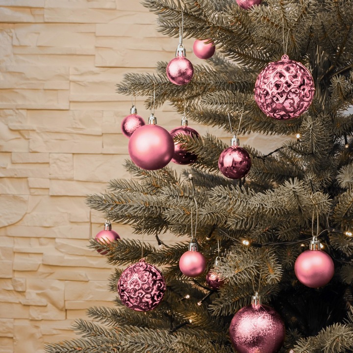 BOMBKI CHOINKOWE NIETŁUKĄCE 6/4/3CM ZESTAW OZDÓB CHOINKOWYCH 101 SZT RÓŻOWY