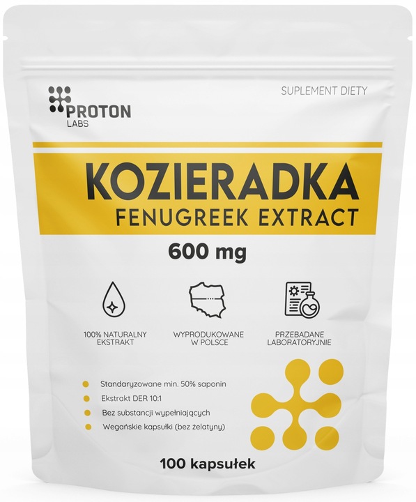 Proton Labs KOZIERADKA 600 mg Ekstrakt 10:1 FENUGREEK 50% saponiny 100 kaps