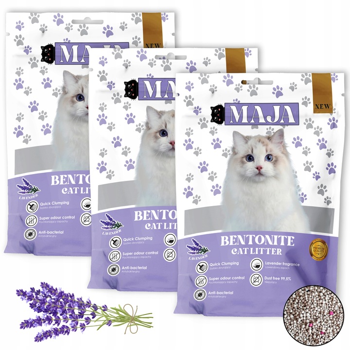 3x Żwirek bentonitowy MAJA PREMIUM Lawendowy ZESTAW 15L