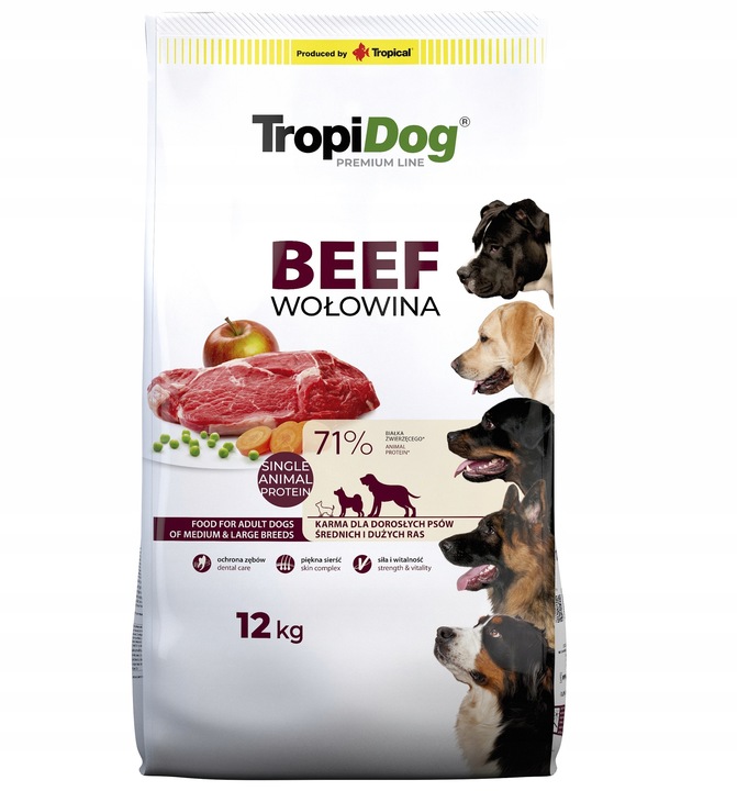 TROPIDOG Beef 12kg dorosłe psy średnich dużych ras wołowina Medium Large
