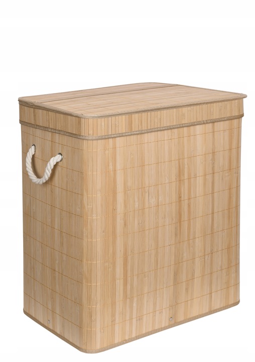 KOSZ BAMBUSOWY NA PRANIE BIELIZNĘ Z POKRYWĄ DWUKOMOROWY POJEMNIK DUŻY 100L
