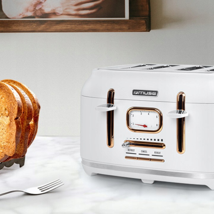 TOSTER OPIEKACZ 4 TOSTY RETRO 1800W NA 4 TOSTY BIAŁY/ZŁOTY MUSE MS-131W