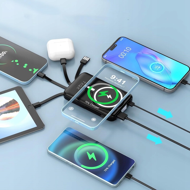 SZYBKI BEZPRZEWODOWY POWER BANK z MagSafe INDUKCYJNY PODSTAWKA 10000mAh