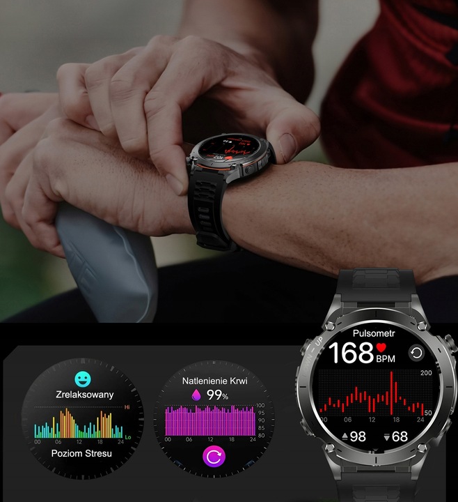SMARTWATCH MĘSKI ZEGAREK GPS 730 MAH KOMPAS ROZMOWY LATARKA AMOLED PL