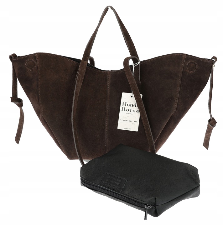 Włoska torebka damska VERA PELLE skórzana zamszowa shopper MB09 Czekoladowa