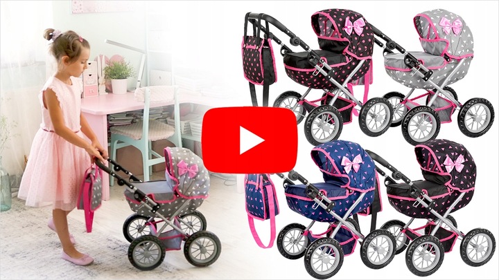 KINDERPLAY WÓZEK DLA LALEK GŁĘBOKI GONDOLA SKŁADANY TORBA REGULOWANA RĄCZKA