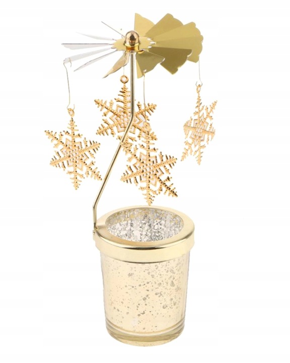 ŚWIECZNIK OBROTOWY ŚWIĄTECZNY OZDOBNY DONICZKA OZDOBA GWIAZDKI ZŁOTY AG712