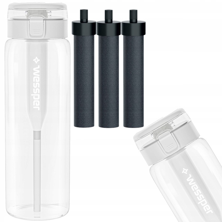 Szklana butelka filtrująca Wessper ActiveMax 0,68l przezroczysta + 3x WKŁAD