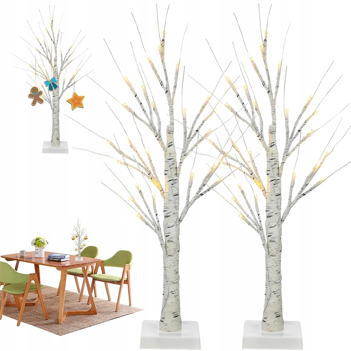 DEKORACJE ŚWIĄTECZNE 2SZT 60CM ŚWIECZĄCE BRZOZY LED ŚWIĄTECZNE DRZEWO STÓŁ