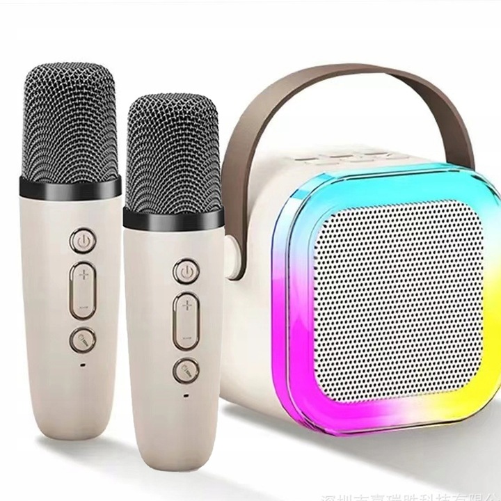 GŁOŚNIK BLUETOOTH PRZENOŚNE KARAOKE LAMPKA RGB 2 MIKROFONY USB SD MINI JACK