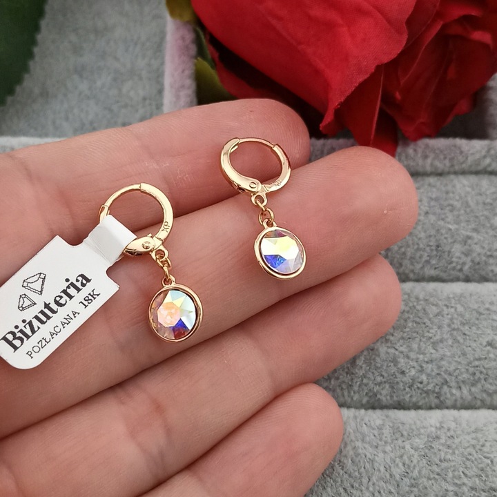 ZŁOTE KOLCZYKI WISZĄCE AURORE HOLO CYRKONIE WYJĄTKOWE DAMSKIE POZŁACANE 18K
