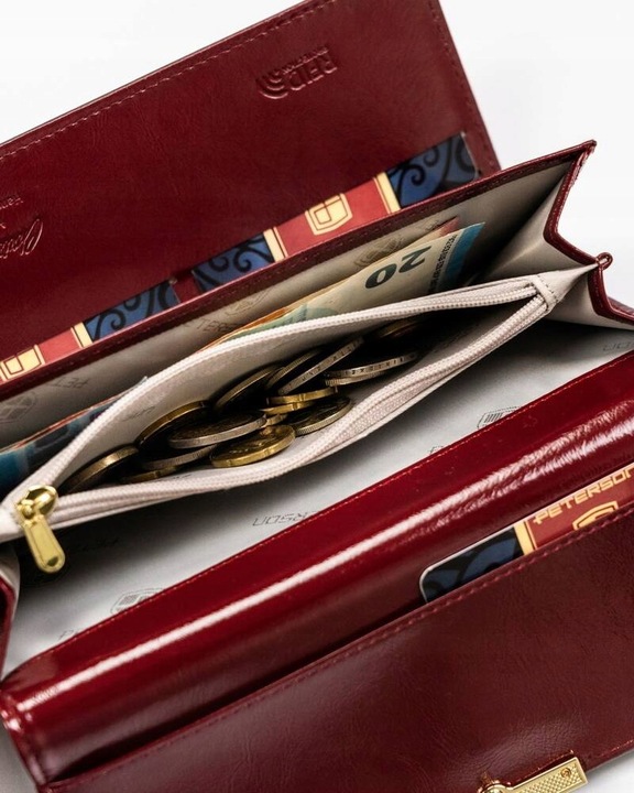 Portfel damski duży RFID na zatrzask pojemny na karty dokumenty PETERSON