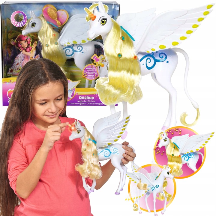 MIA I JA JEDNOROŻEC ONCHAO FIGURKA Z RUCHOMYMI SKRZYDŁAMI ŚWIATŁO DŹWIĘK