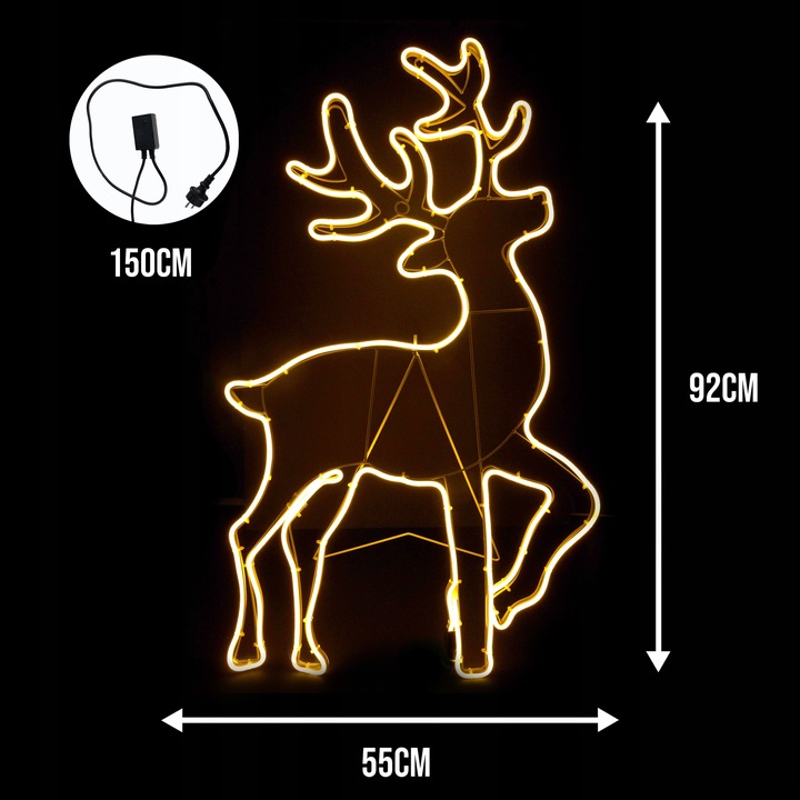 Lampki Zewnętrzne Dekoracja Ozdoba Świąteczne Renifer LED Neon Biały IP44