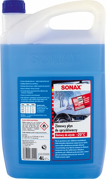 SONAX ZIMOWY PŁYN DO SPRYSKIWACZY - CYTRYNOWY -20°C 4x 4L 16L