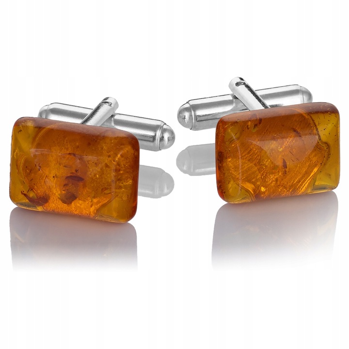 Srebrne spinki do mankietów z bursztynem SMB-003
