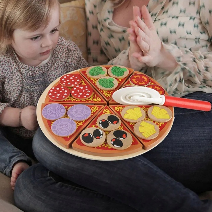 DREWNIANA PIZZA DO KROJENIA UKŁADANKA PIZZY NA RZEP RZEPY AKCESORIA NÓŻ