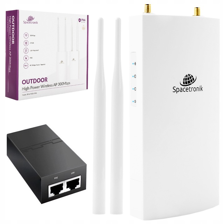 Zewnętrzny Access Point 300Mbps IP66 PoE 4w1 Punkt Dostępu Spacetronik