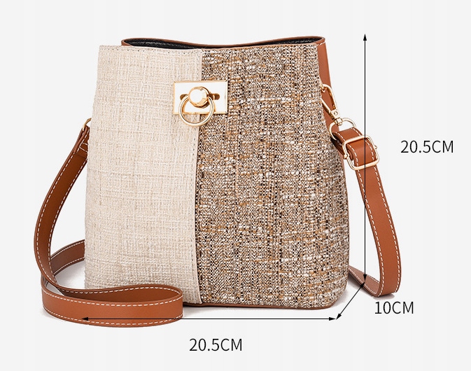 Torebka Damska na Ramię Brązowa Kremowa Jasna Elegancka Pojemna Wizytowa