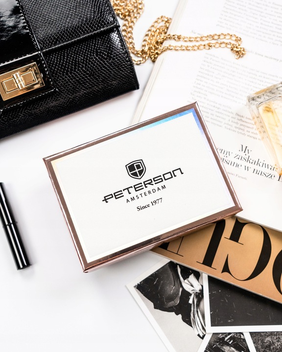 PETERSON portfel damski poziomy RFID STOP portmonetka na zatrzask czarny