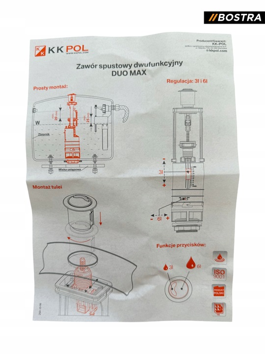 ZAWÓR SPUSTOWY SPŁUCZKI KK-POL 3/6 LITRA KOMPAKT DWUFUNKCYJNY WC