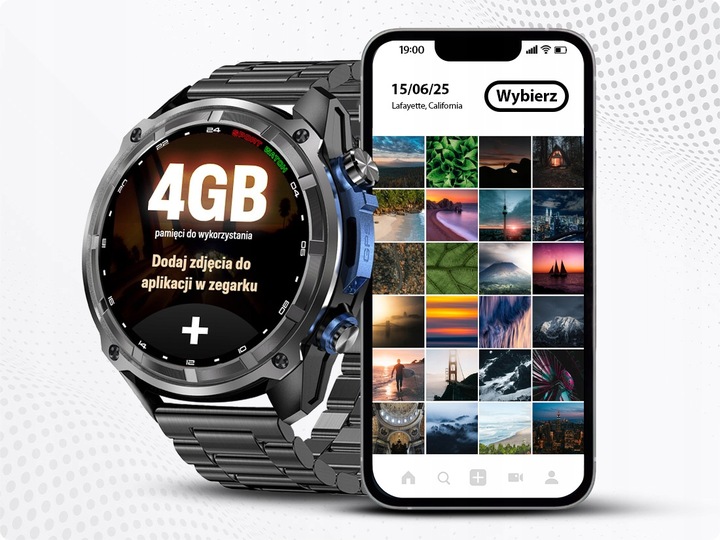 Smartwatch Męski - Zegarek Menu PL GPS Amoled Dyktafon Wodoodpony - 860mAh