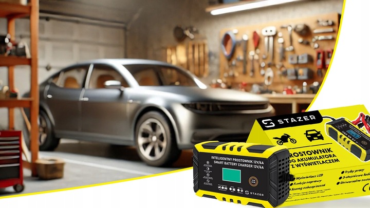 PROSTOWNIK DO AKUMULATORÓW SAMOCHODOWY AUTOMATYCZNY Z FUNKCJĄ NAPRAWY 12V