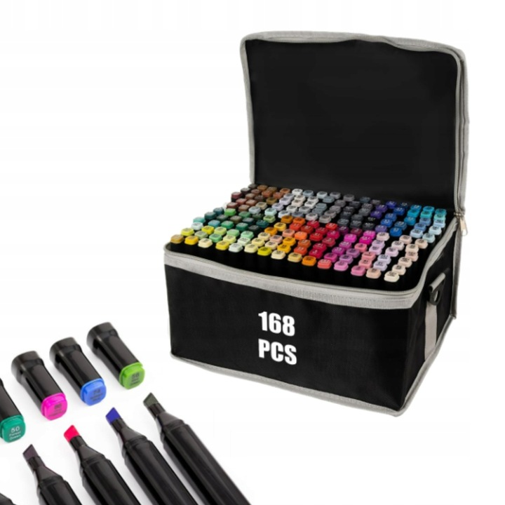 Zestaw 168 Dwustronnych Markerów Alkoholowych Pro z Praktyczną Torbą