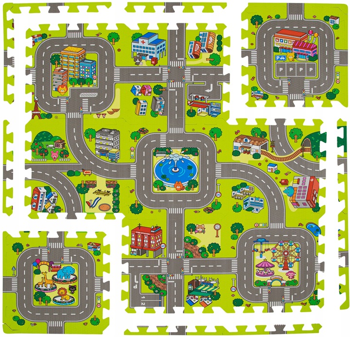 MATA PIANKOWA EDUKACYJNA PUZZLE GRUBE 1 CM MIASTO ULICE DROGI DLA DZIECI