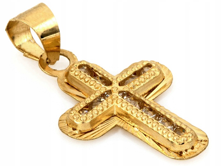 Złoty krzyżyk z cyrkoniami 585 0.40g efektowny nowoczesny wzór piękny 14kt