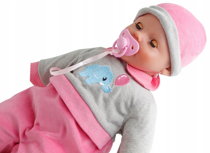 DUŻA INTERAKTYWNA LALKA LAURA MIĘKKA GAWORZĄCA MÓWI PŁACZE BUTELKA SMOCZEK