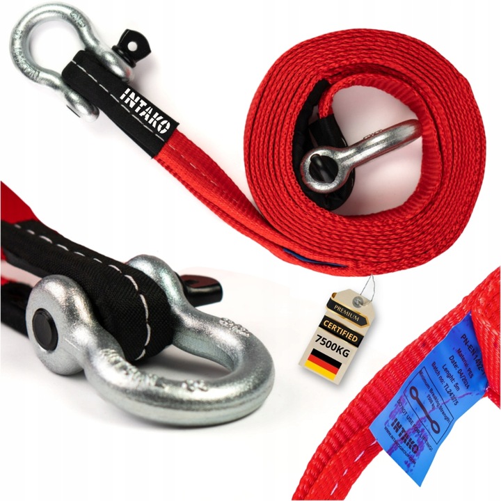 Linka Holownicza z Szeklami - Atest 7,5T Lina Holownicza Pas Holowniczy 5M