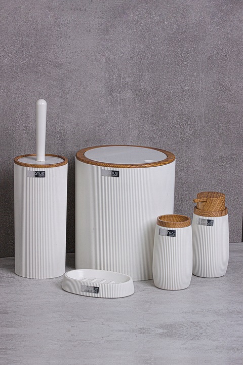 ZESTAW ŁAZIENKOWY 5 ELEMENTÓW KOMPLET DO WC ŁAZIENKI BIAŁY OKRĄGŁY LOFT