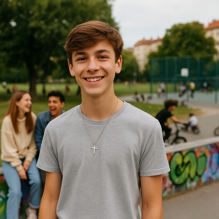 SREBRNY ŁAŃCUSZEK Z KRZYŻYKIEM POLEROWANA STAL CHIRURGICZNA + SZKATUŁKA