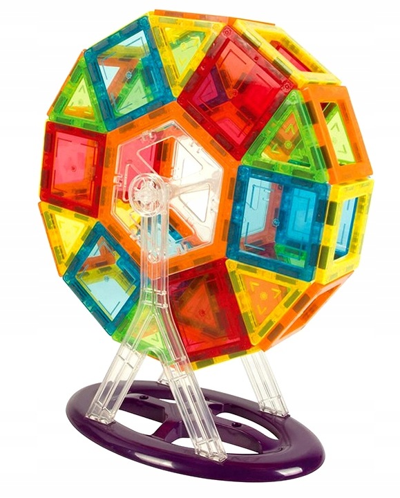 KLOCKI MAGNETYCZNE 3D budynki pojazdy podwozie ZESTAW 80 el Magnetic Tiles