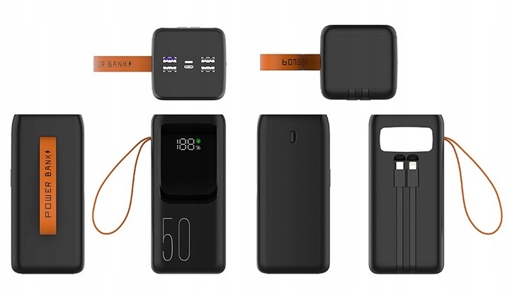 POWERBANK SZYBKI MOCNY USB-C Lightning 50000mAh PD QC 3.0 22.5W + kable