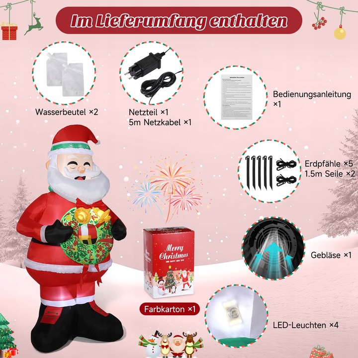 Dekoracje świąteczne Nadmuchiwany wieniec trzymający Świętego Mikołaja, 240