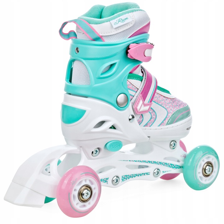 Rolki Łyżwy Wrotki Regulowane 4w1 RAVEN Lia PLUS Mint 30-33 Kółka LED