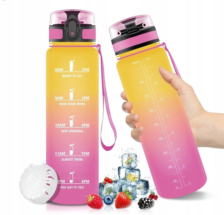 Butelka Bidon na Wodę Miarka Motywacyjna 1L TRITAN 1000ml + sitko na owoce